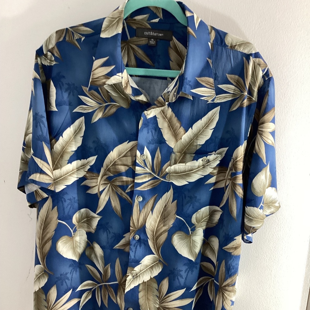 CROFT & BARROW MEN XL  BLUE RAYON BEACH TROPICAL HAIWAIN SHIRT BUTTON UP